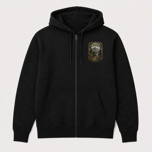 Chaska Trail Relics Zip Hoodie — front chest mockup