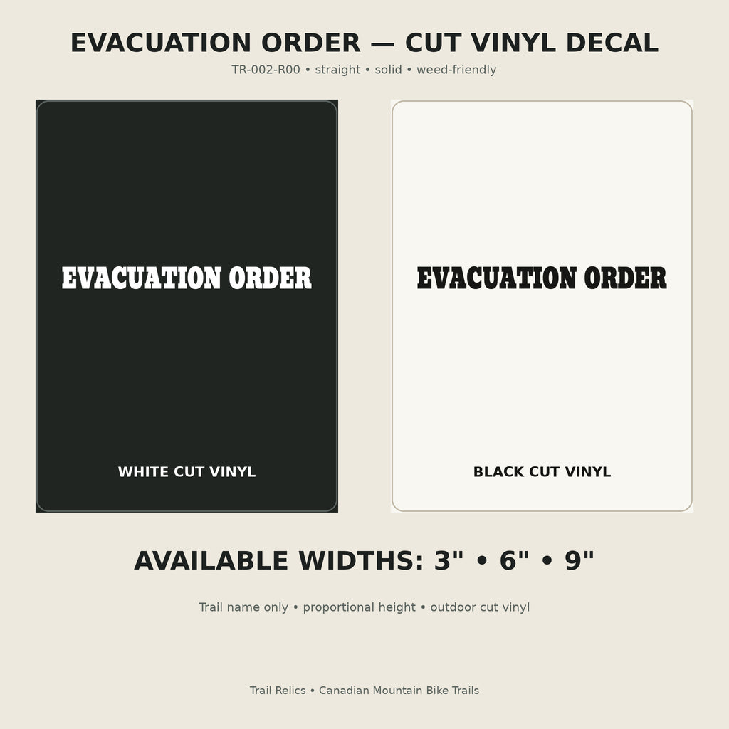 Evacuation Order Trail Relics Name-Only Cut Vinyl Decal — primary product mockup