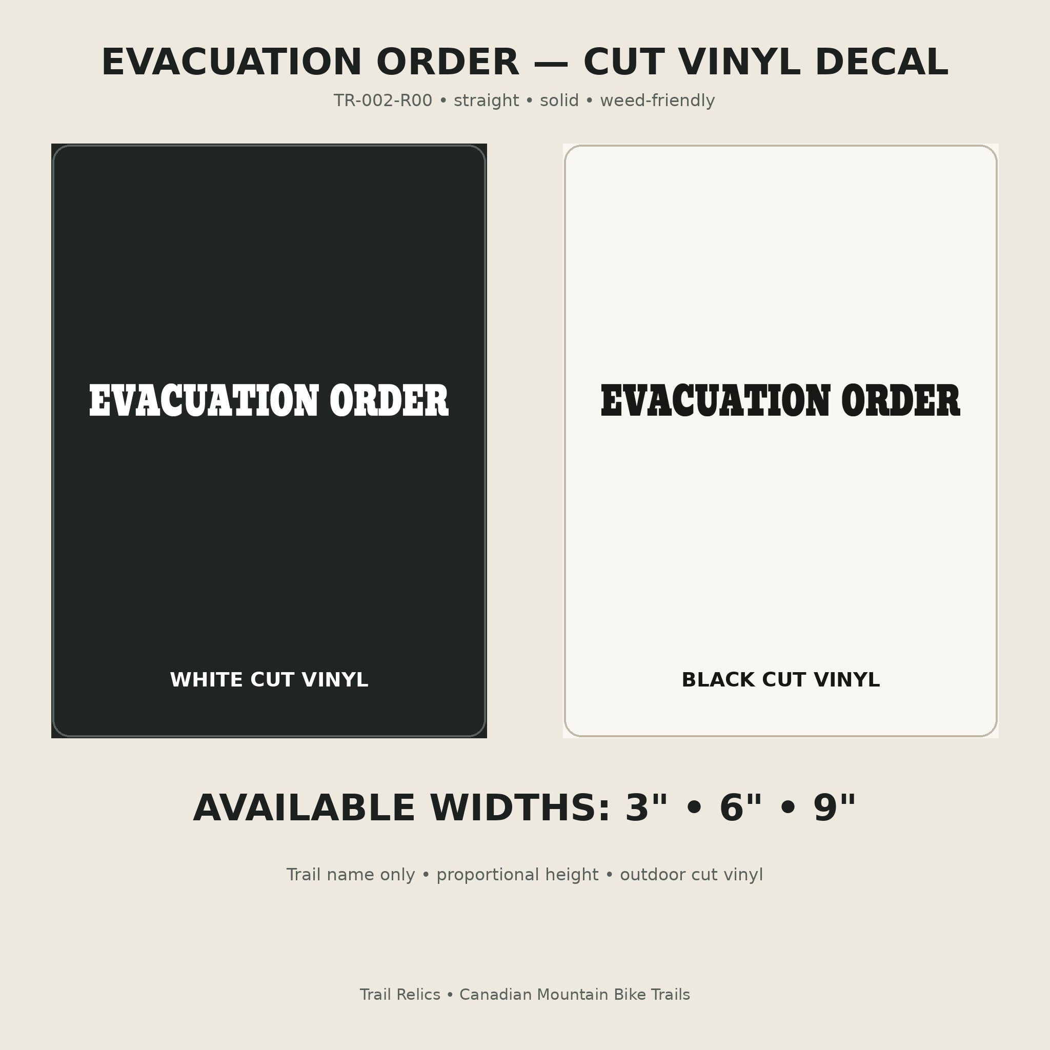 Evacuation Order Trail Relics Name-Only Cut Vinyl Decal — primary product mockup