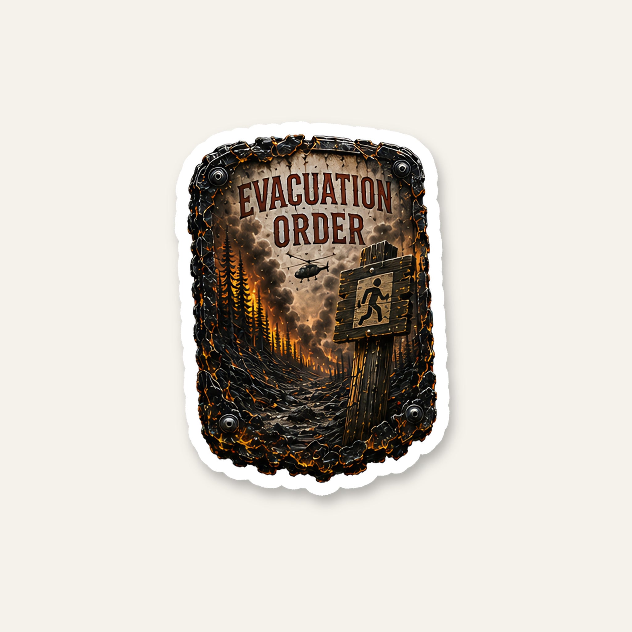 Evacuation Order Trail Relics Matte Die-Cut Sticker — primary product mockup