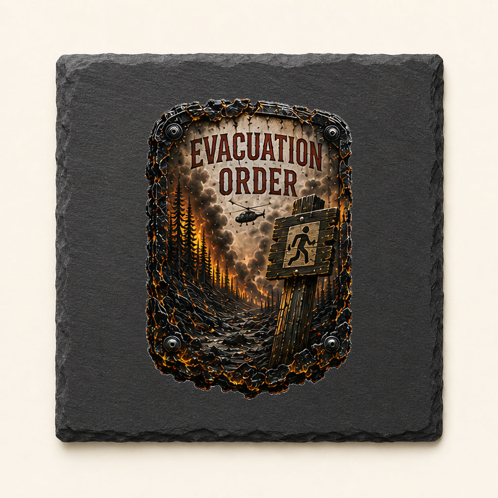 Evacuation Order Trail Relics Slate Coaster — primary product mockup