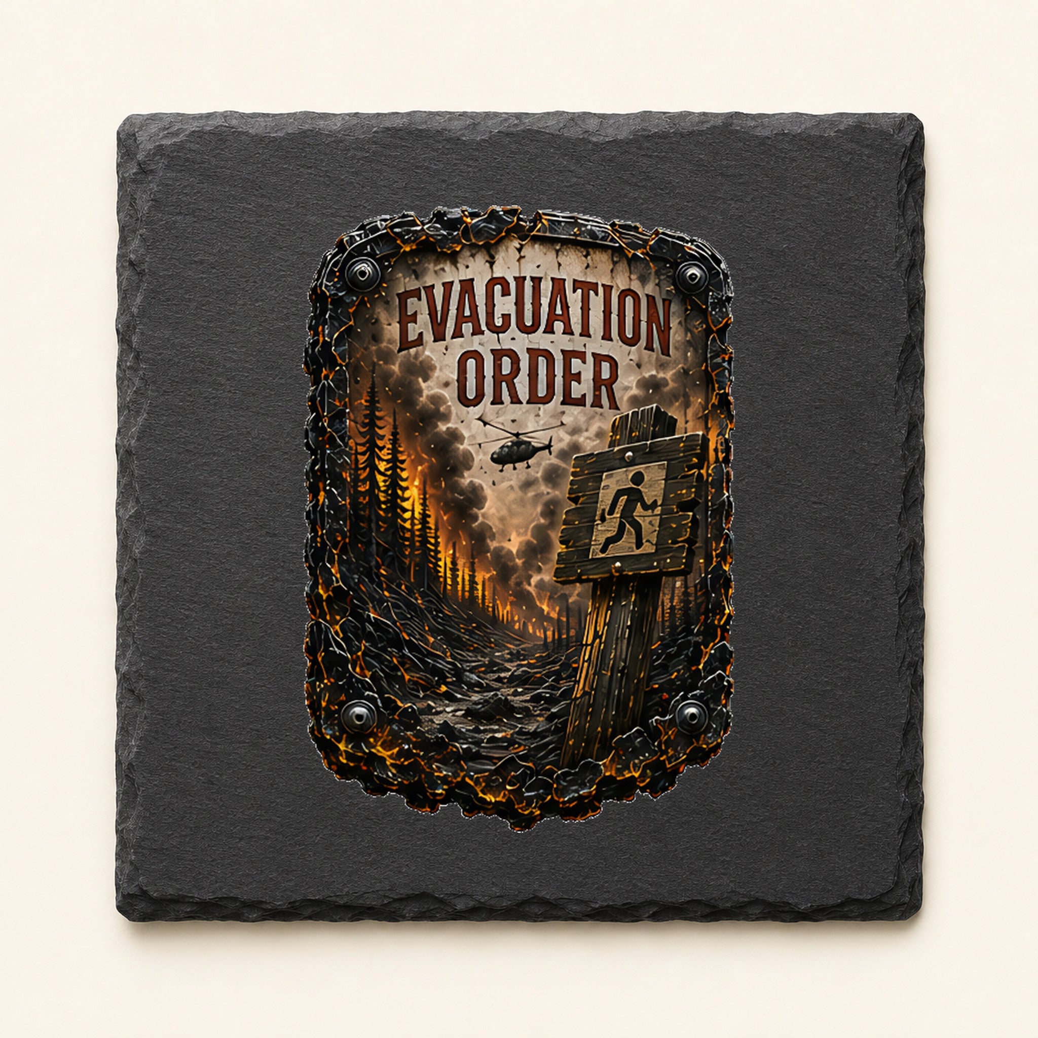 Evacuation Order Trail Relics Slate Coaster — primary product mockup