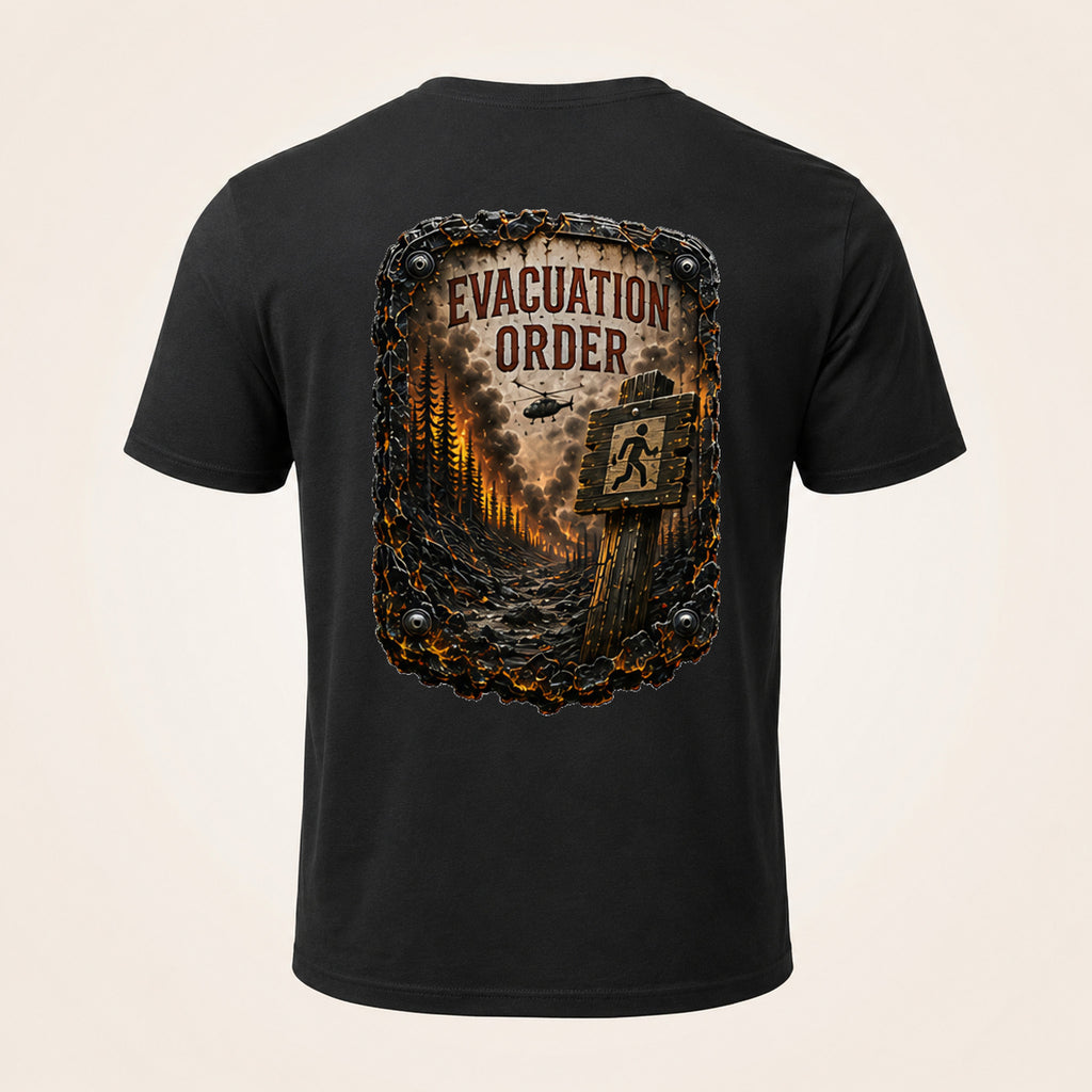 Evacuation Order Trail Relics T-Shirt — back mockup / hero