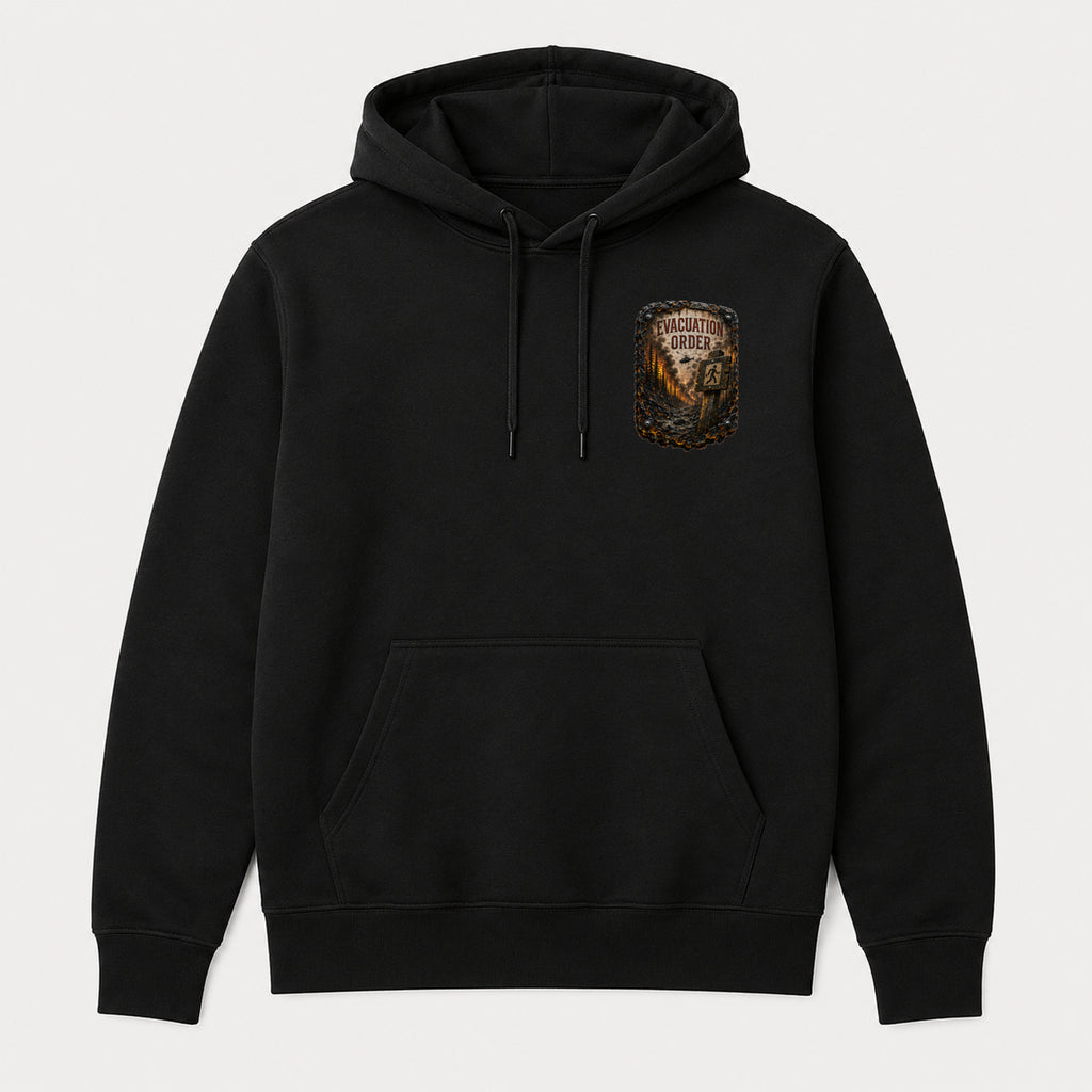 Evacuation Order Trail Relics Pullover Hoodie — front chest mockup