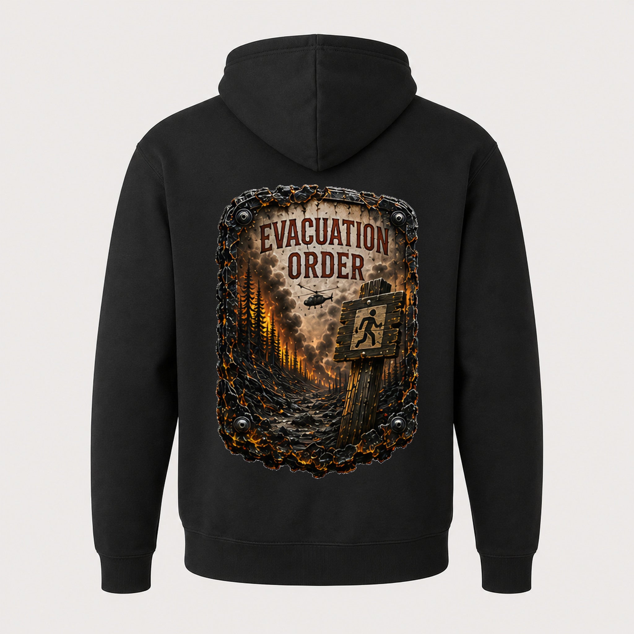 Evacuation Order Trail Relics Zip Hoodie — back mockup / hero