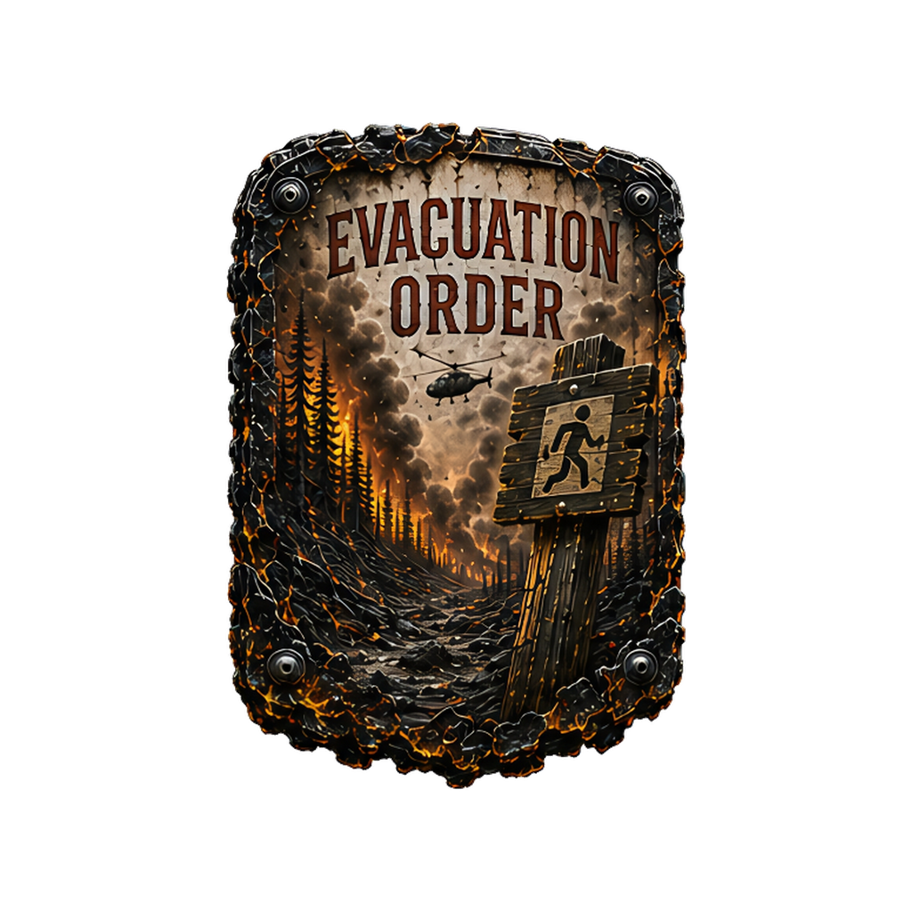 Evacuation Order Trail Relics Small-Format Metal Painting — artwork-only detail