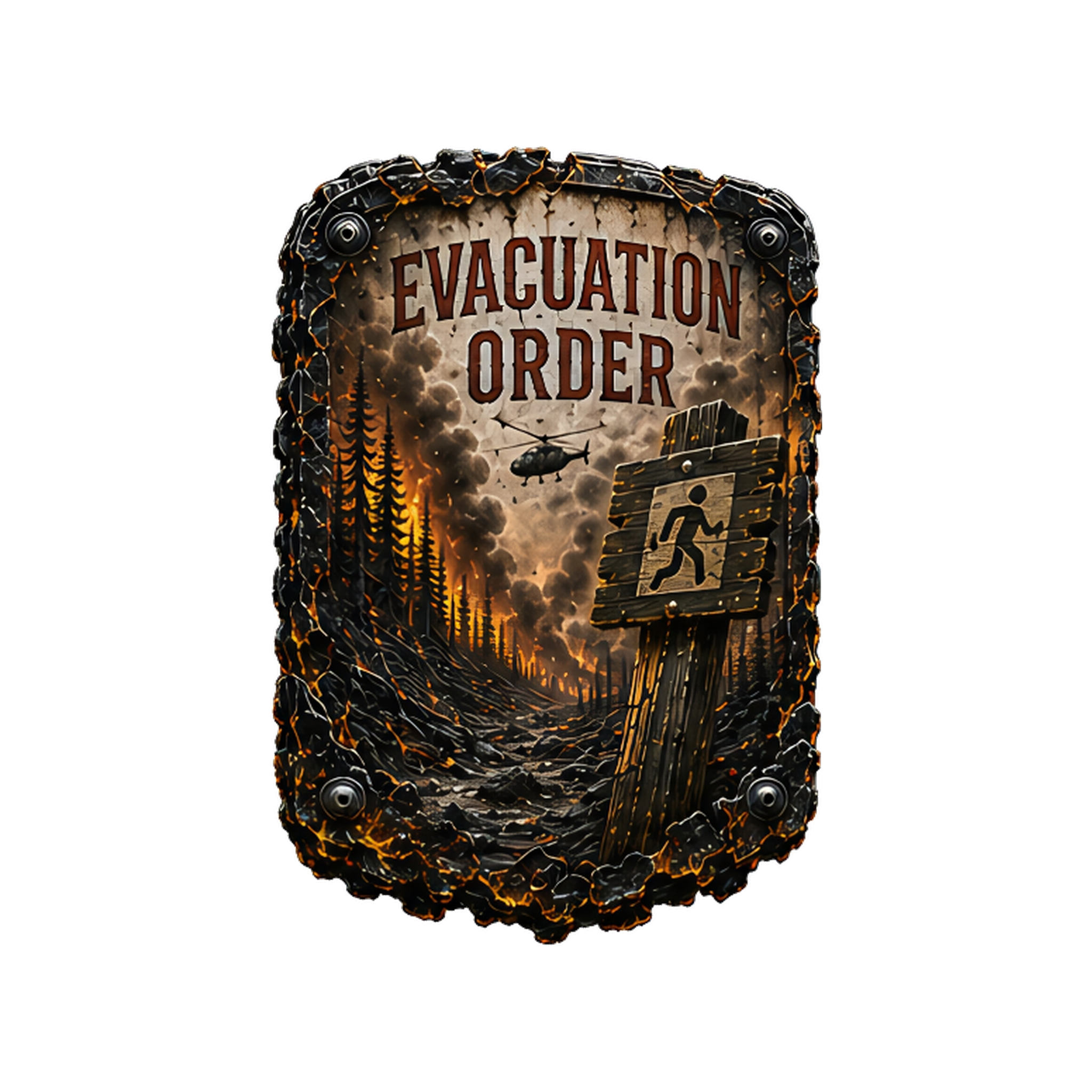 Evacuation Order Trail Relics Small-Format Metal Painting — artwork-only detail