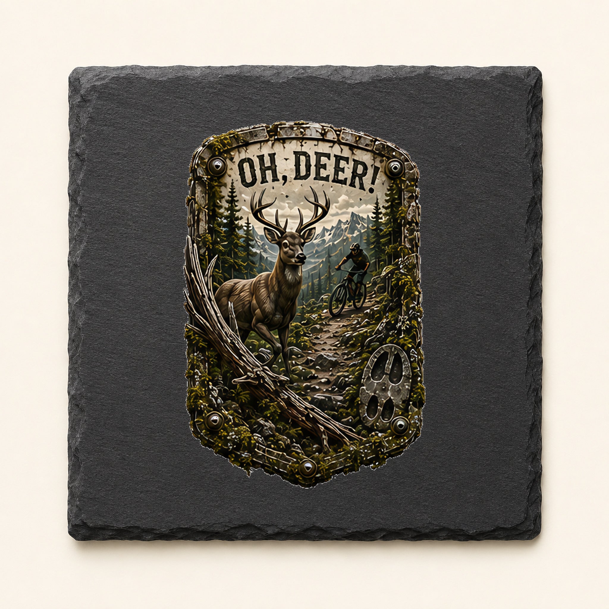 Oh, Deer! Trail Relics Slate Coaster — primary product mockup