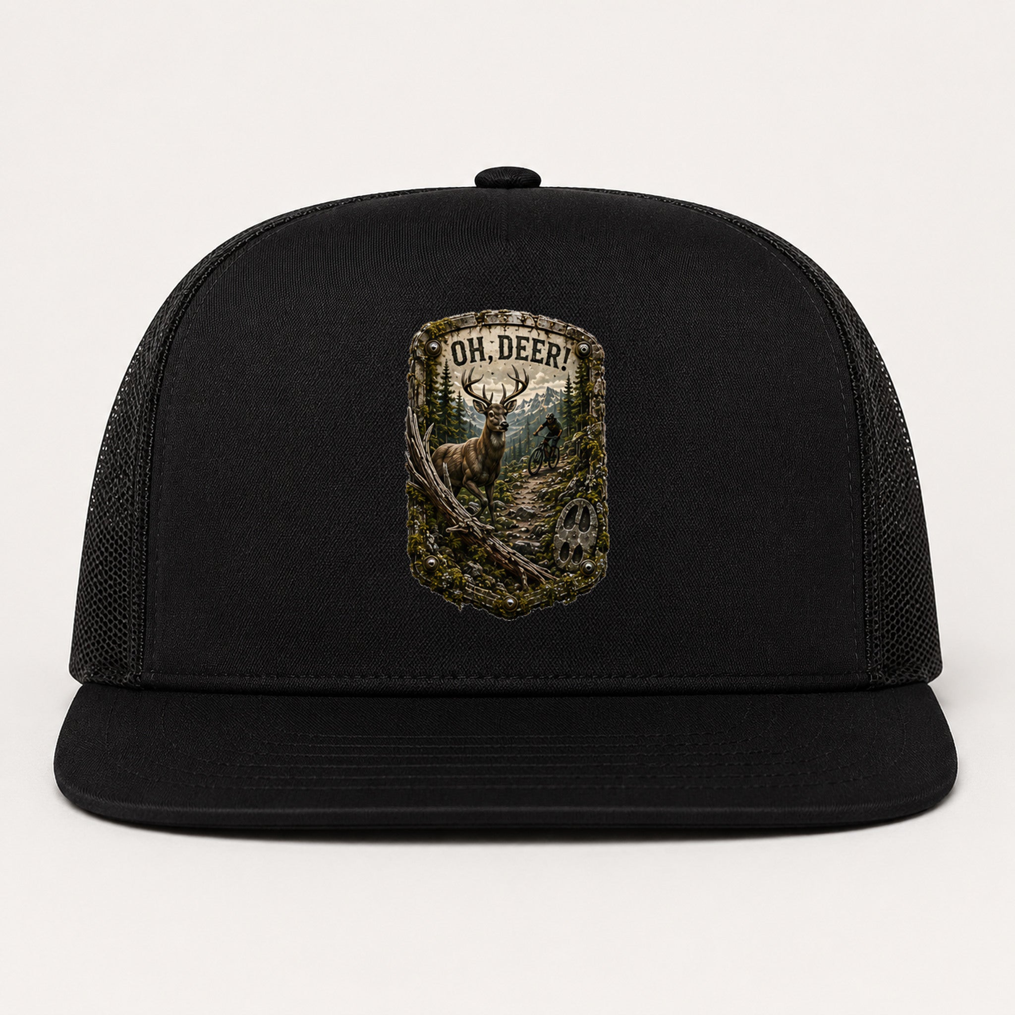 Oh, Deer! Trail Relics Flat-Brim Cap — primary product mockup