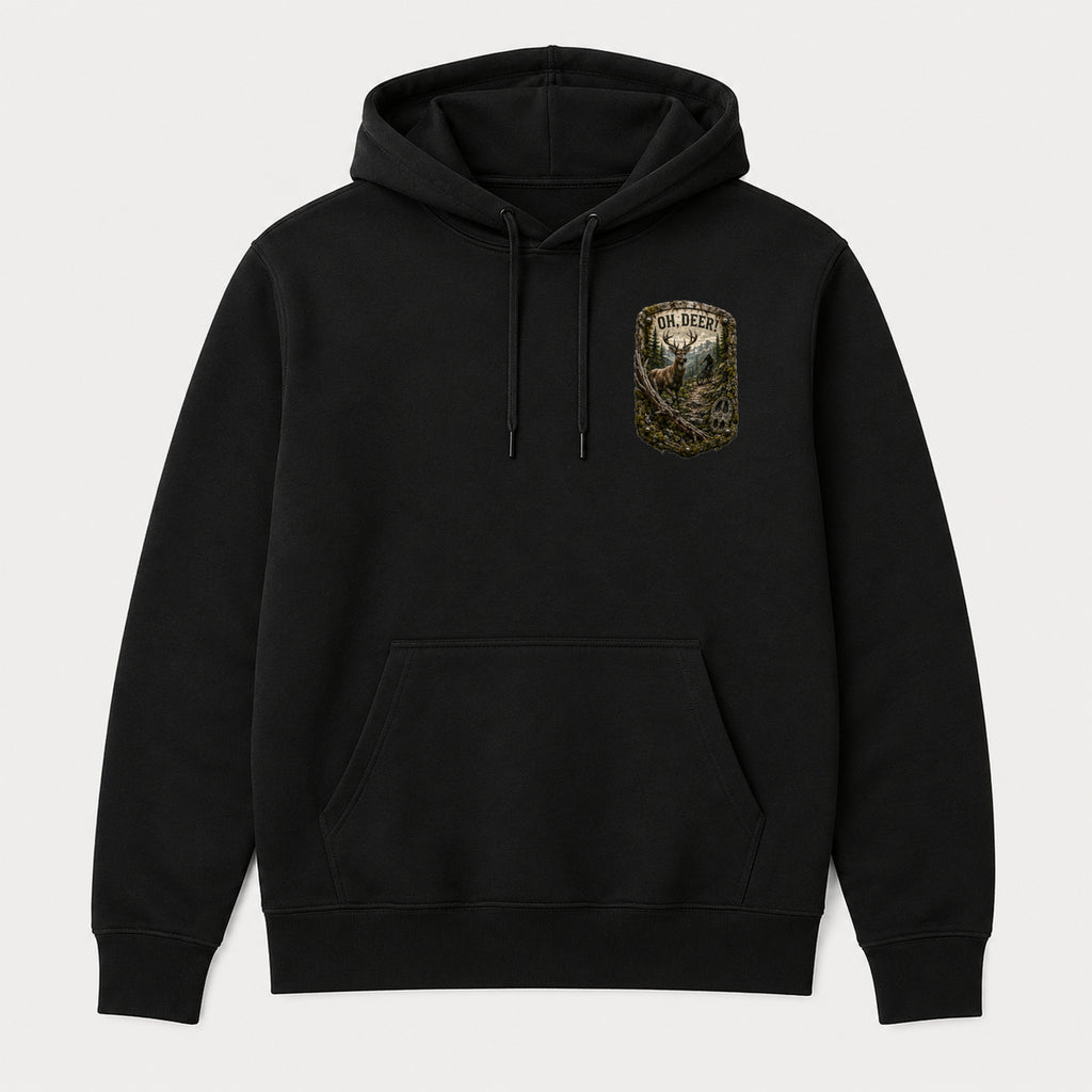 Oh, Deer! Trail Relics Pullover Hoodie — front chest mockup