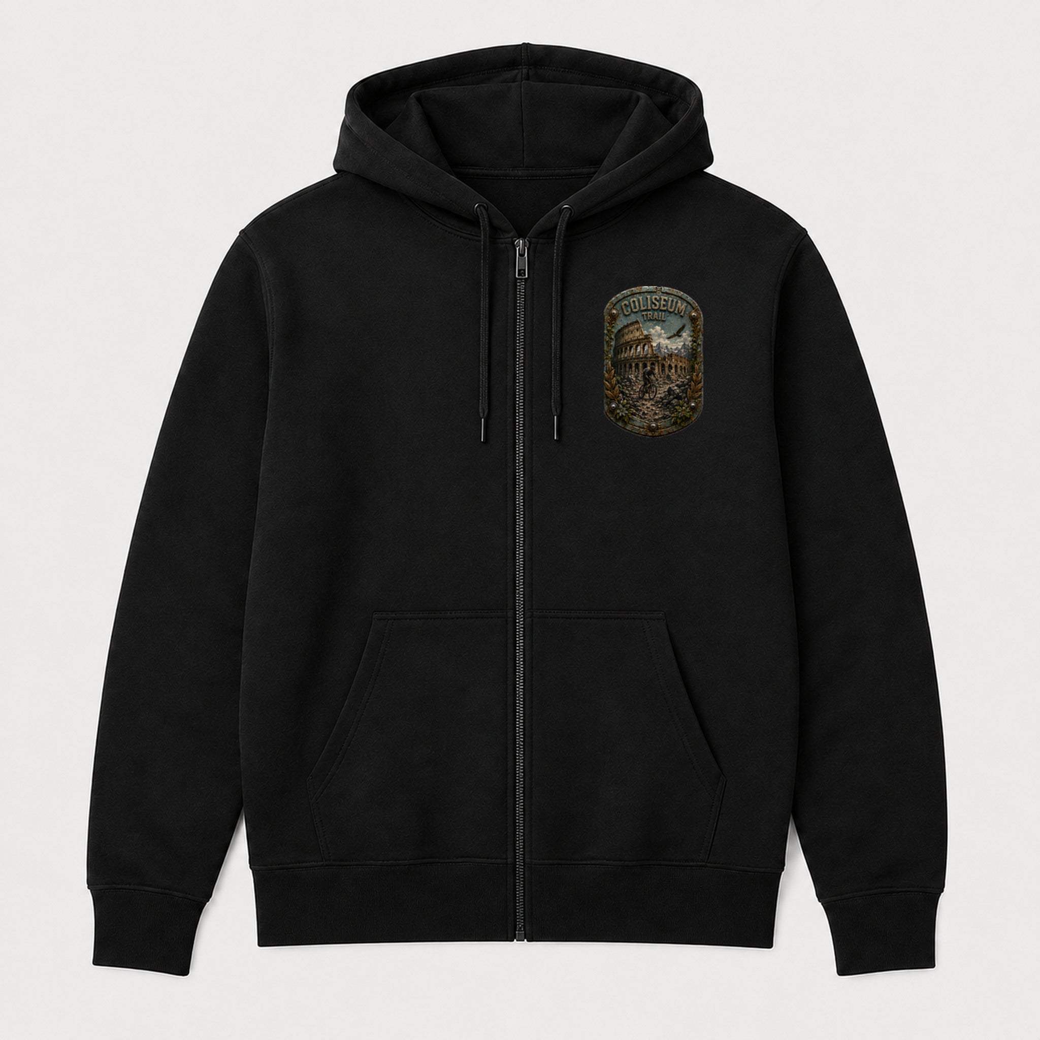 Coliseum Trail Trail Relics Zip Hoodie — front chest mockup