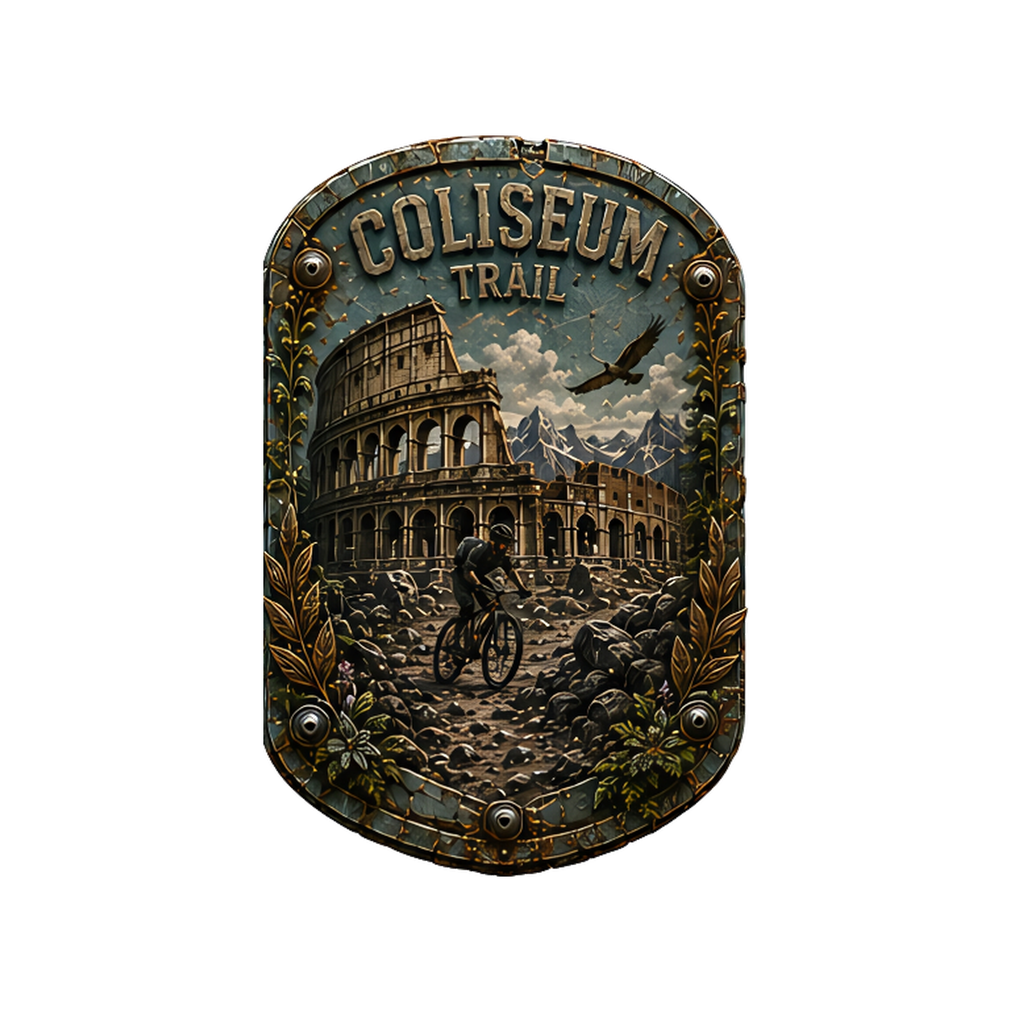 Coliseum Trail Trail Relics Small-Format Metal Painting — artwork-only detail