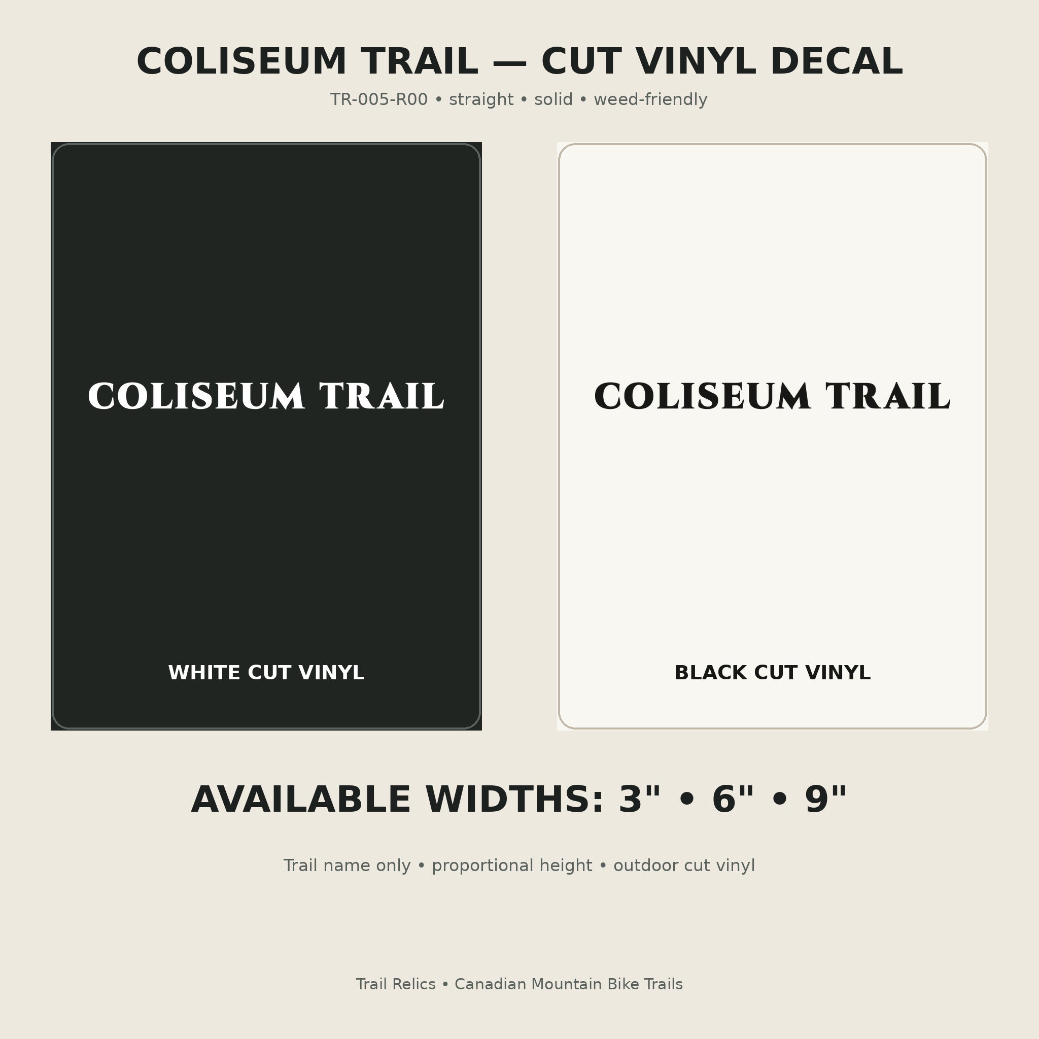 Coliseum Trail Trail Relics Name-Only Cut Vinyl Decal — primary product mockup