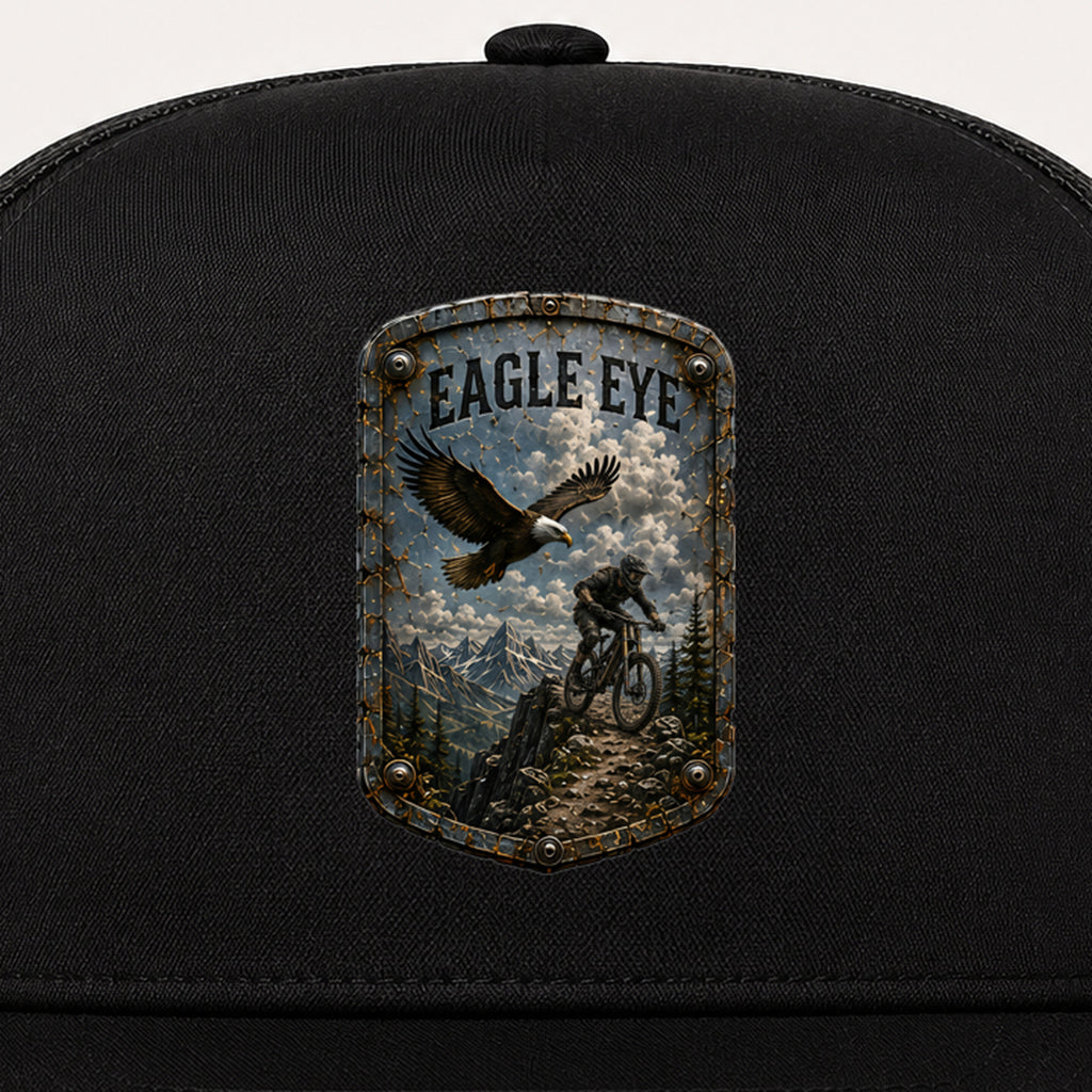 Eagle Eye Trail Relics Flat-Brim Cap — front decoration close-up