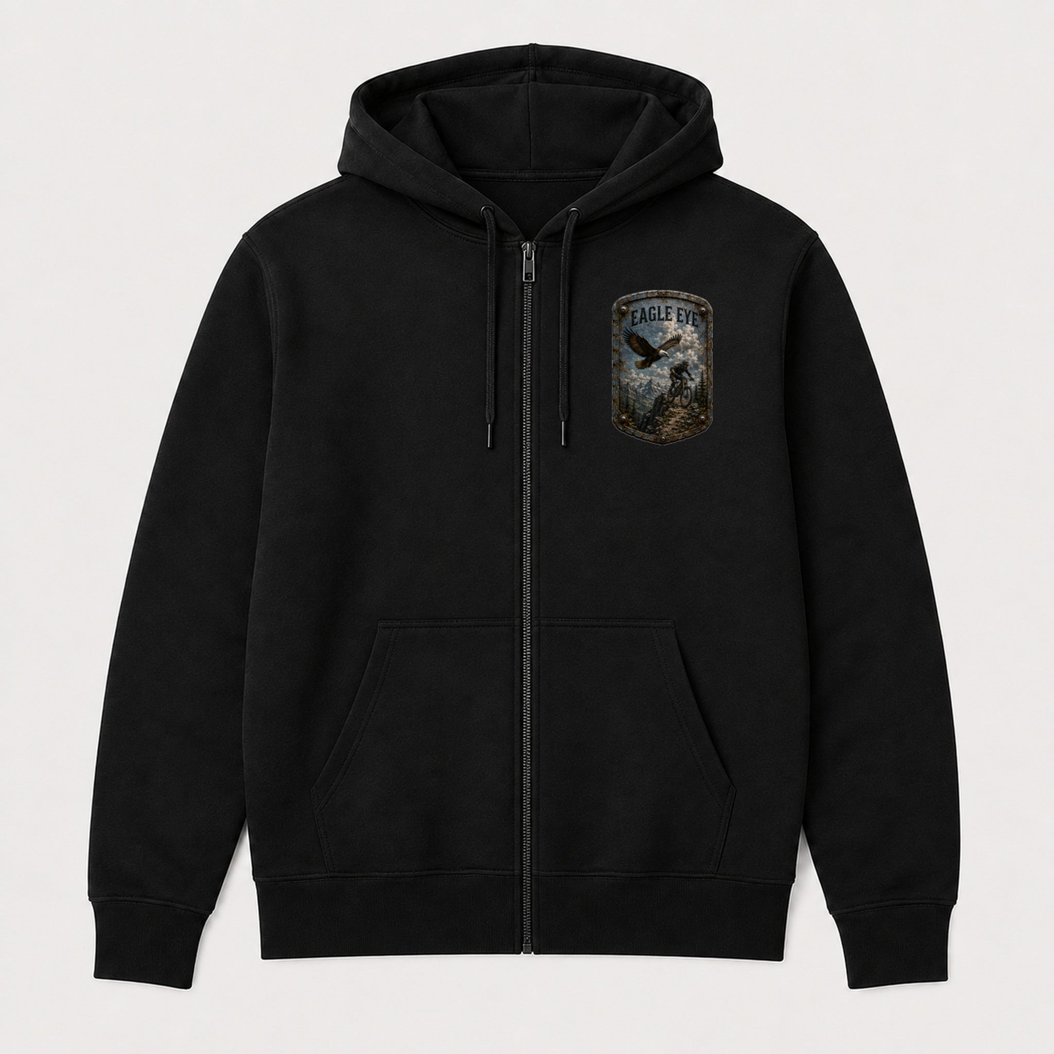 Eagle Eye Trail Relics Zip Hoodie — front chest mockup