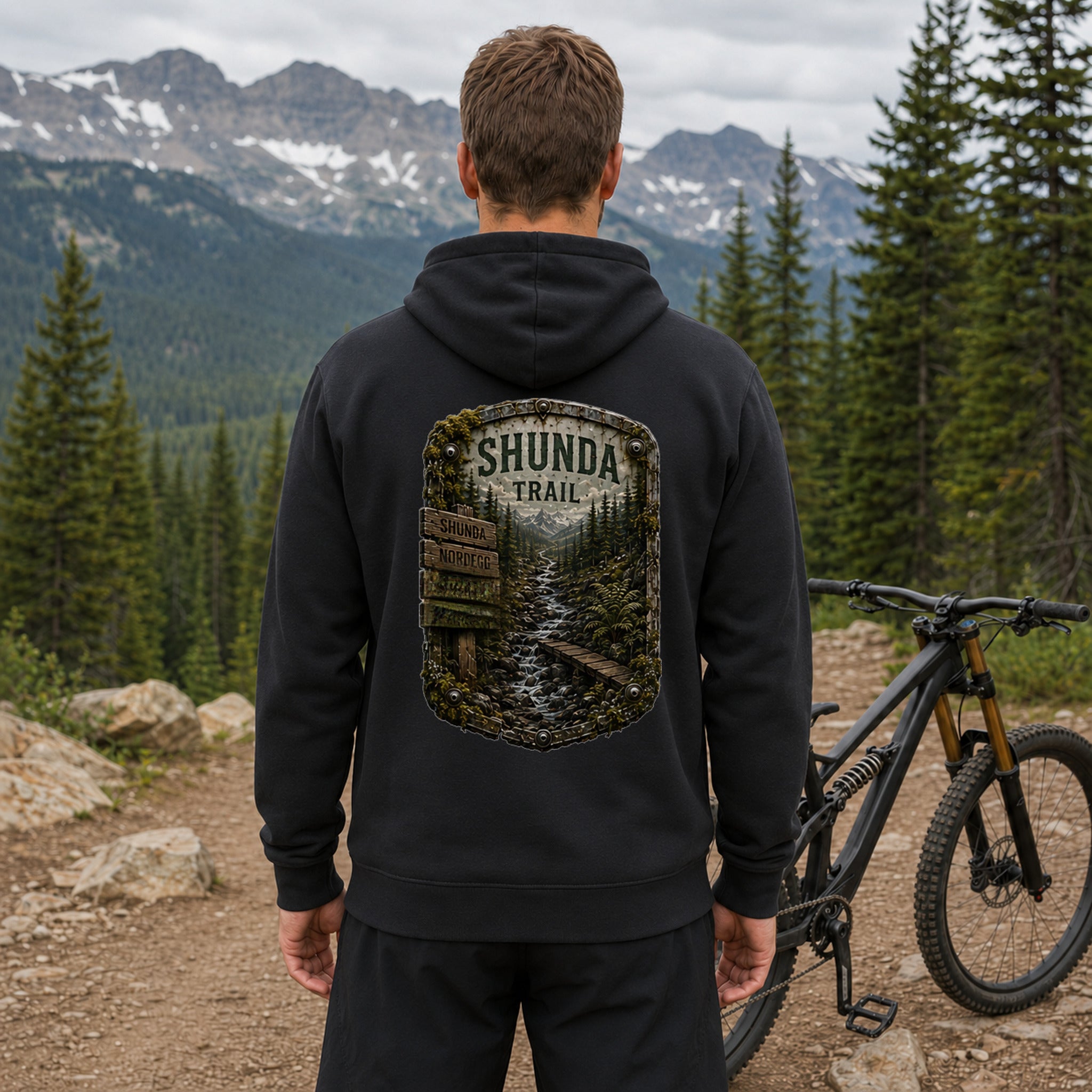 Shunda Trail Trail Relics Zip Hoodie — realistic lifestyle back view