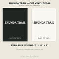 Shunda Trail Trail Relics Name-Only Cut Vinyl Decal — primary product mockup