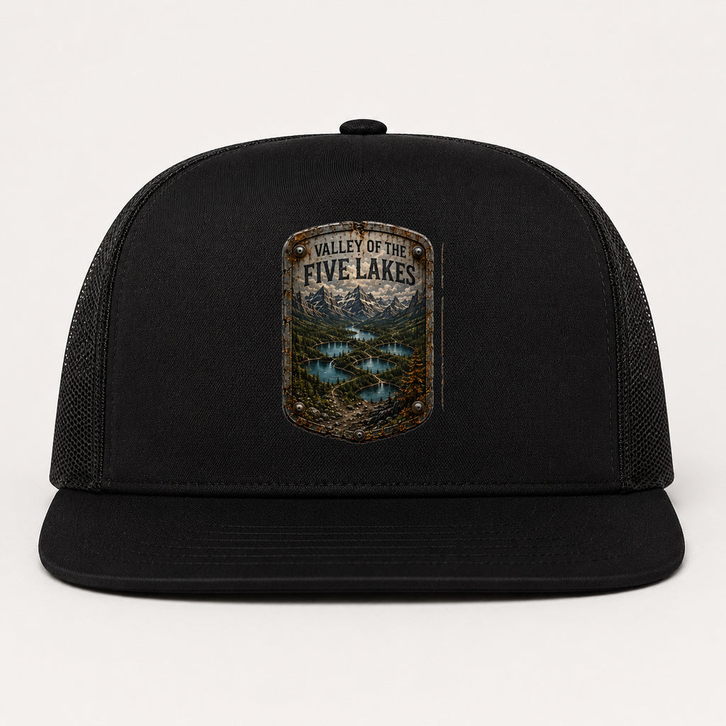 Valley of the Five Lakes Trail Relics Flat-Brim Cap — primary product mockup