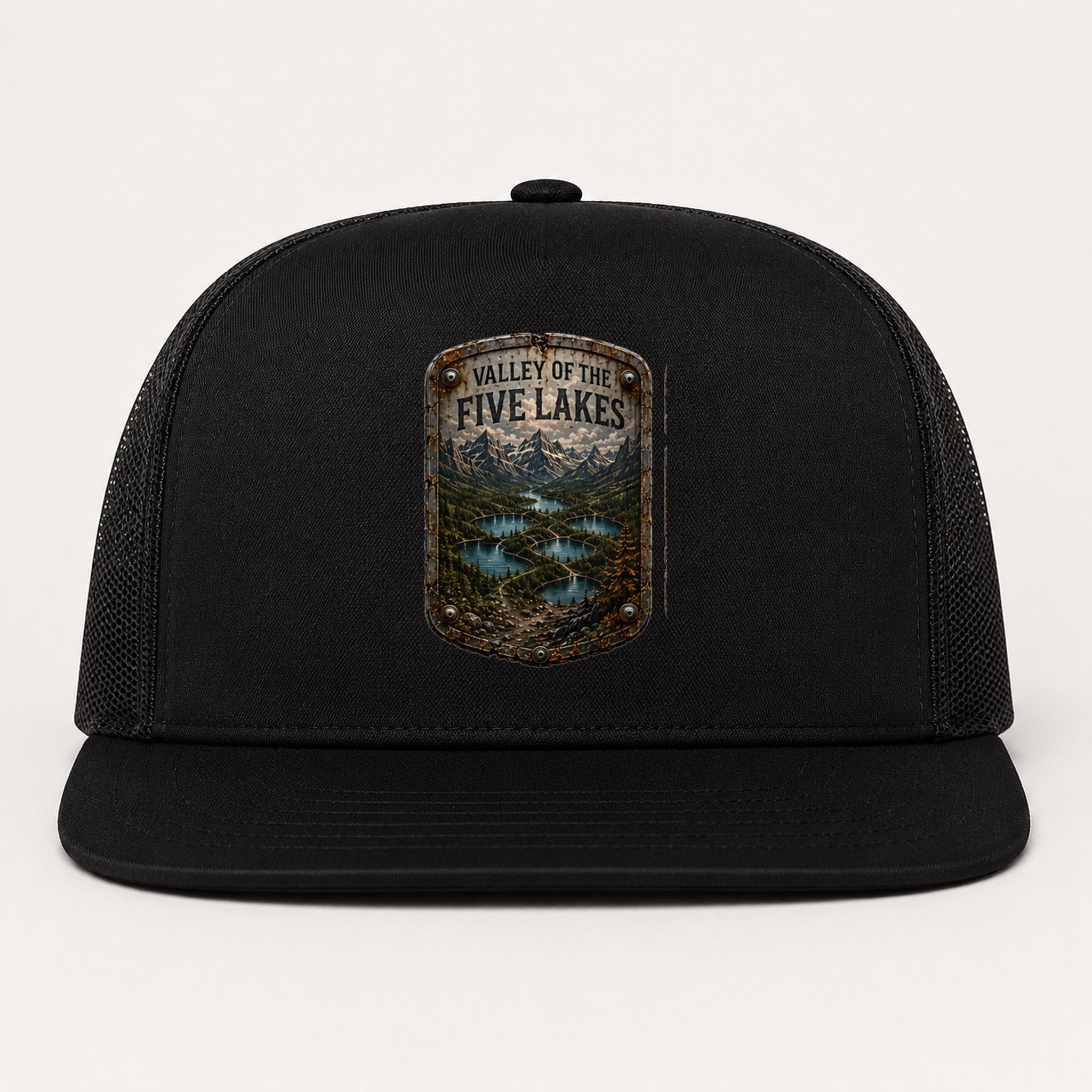 Valley of the Five Lakes Trail Relics Flat-Brim Cap — primary product mockup