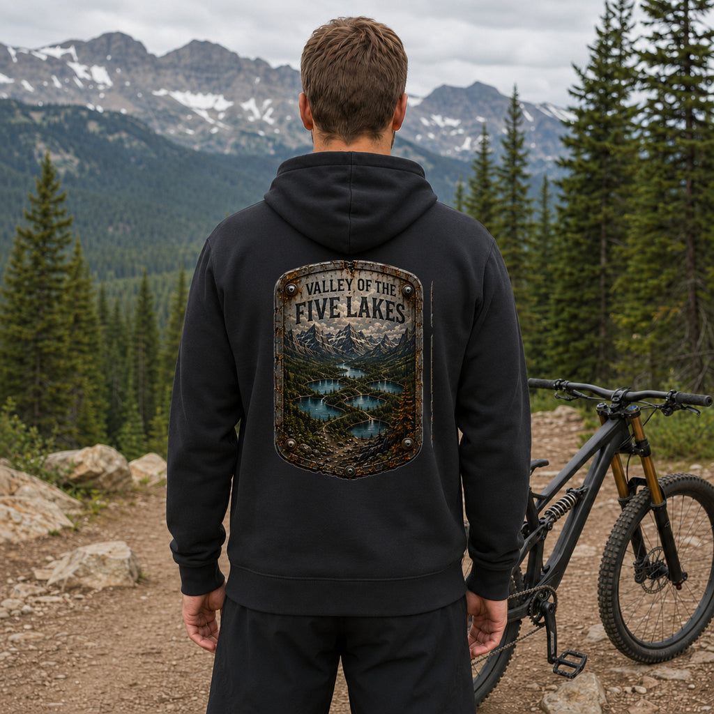 Valley of the Five Lakes Trail Relics Pullover Hoodie — realistic lifestyle back view