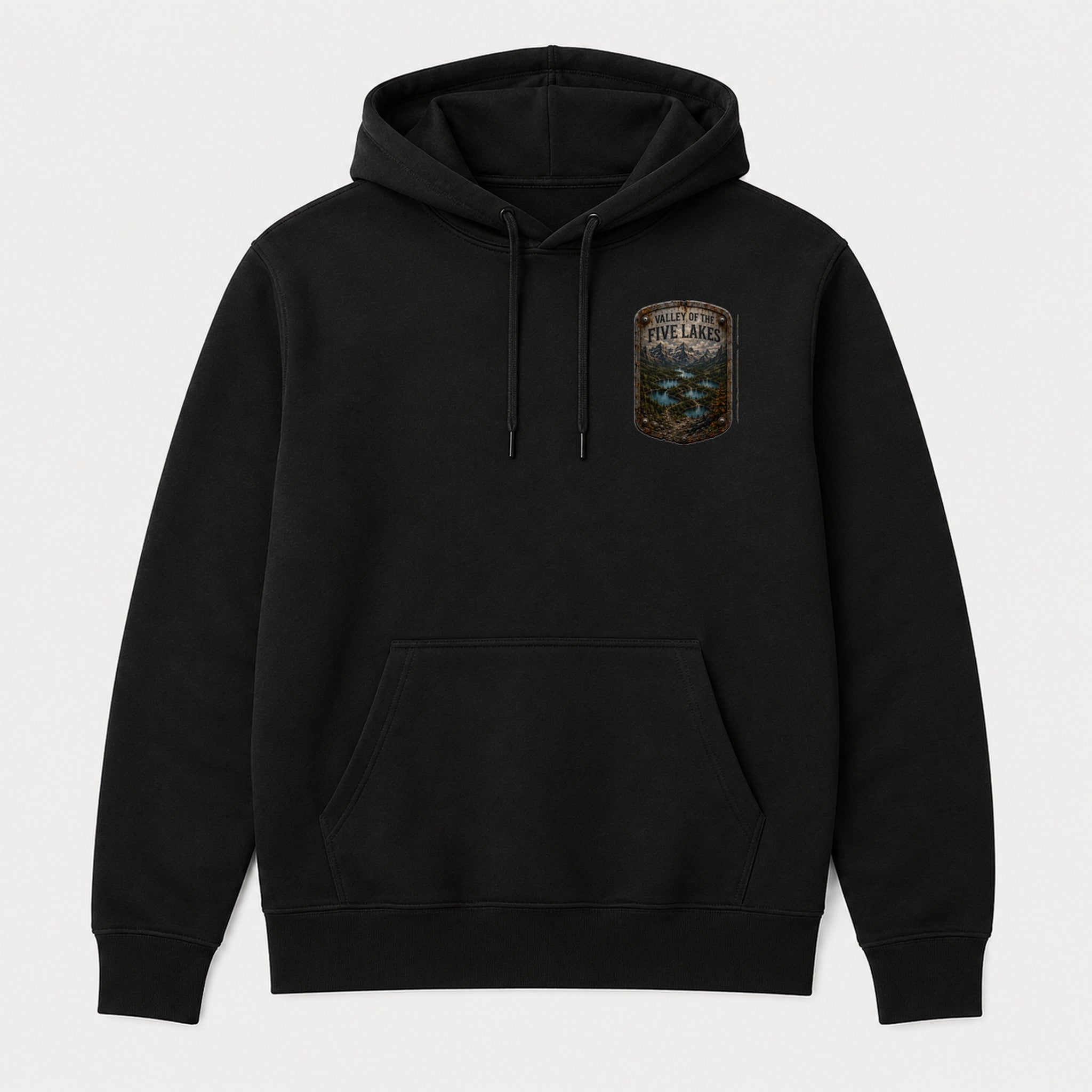 Valley of the Five Lakes Trail Relics Pullover Hoodie — front chest mockup