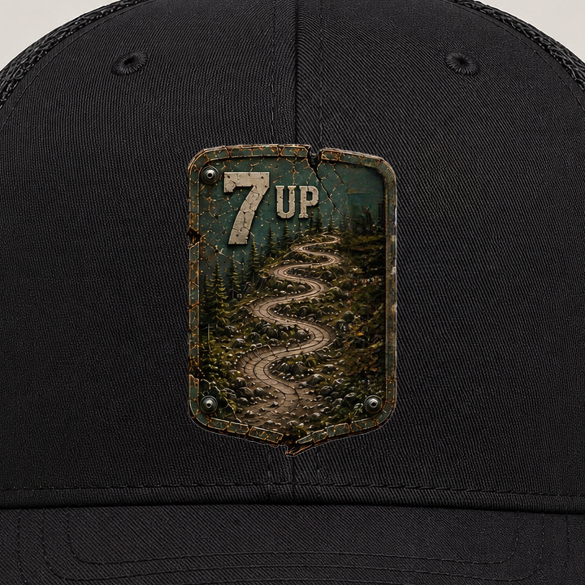 7 Up Trail Relics Mid-Pro Curved-Brim Cap — front decoration close-up