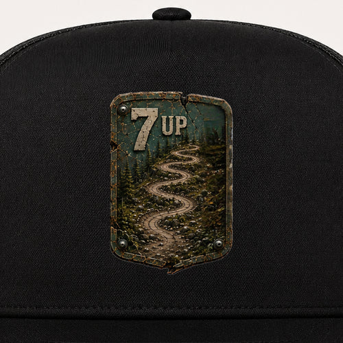 7 Up Trail Relics Flat-Brim Cap — front decoration close-up