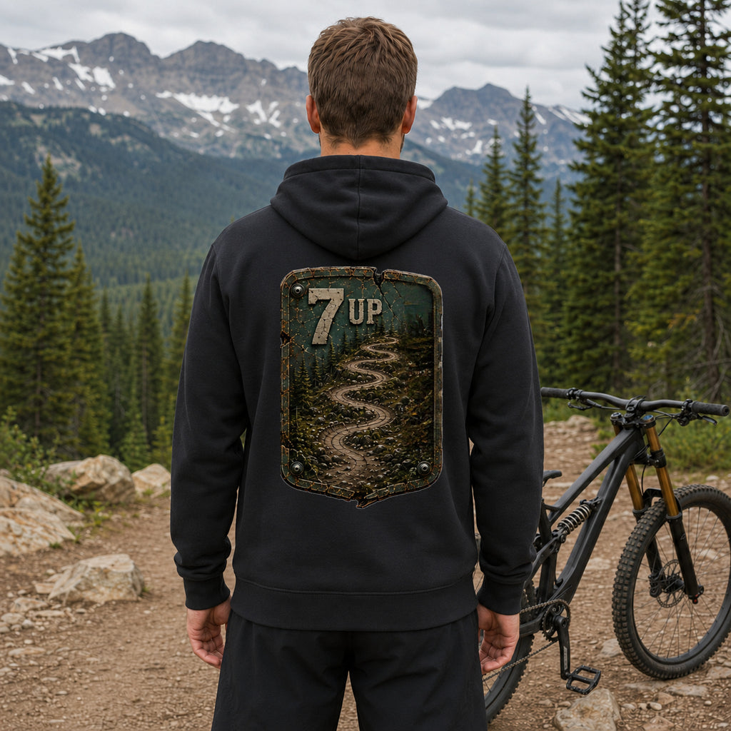 7 Up Trail Relics Pullover Hoodie — realistic lifestyle back view
