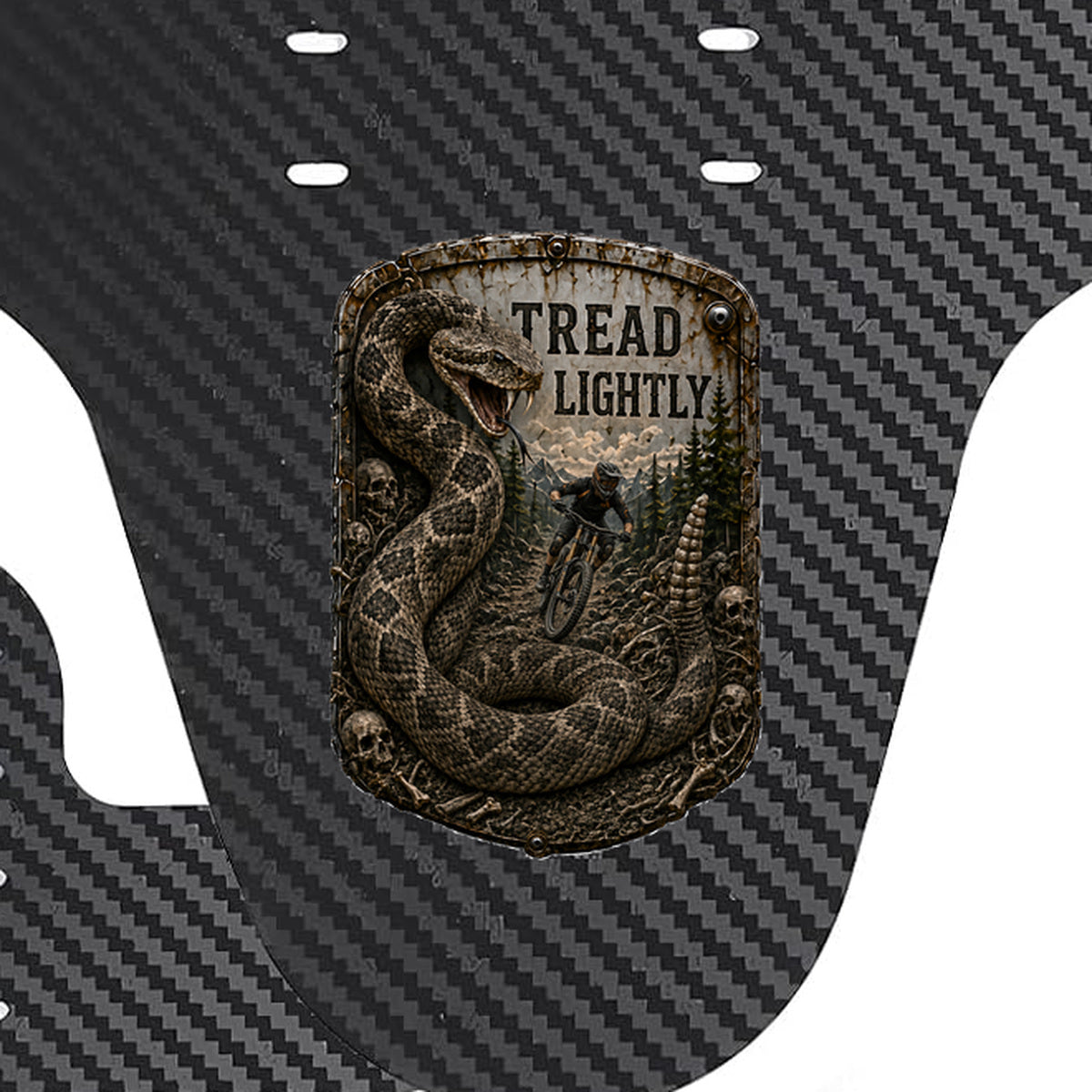 Tread Lightly Trail Relics Mountain Bike Mudguard — print-placement close-up