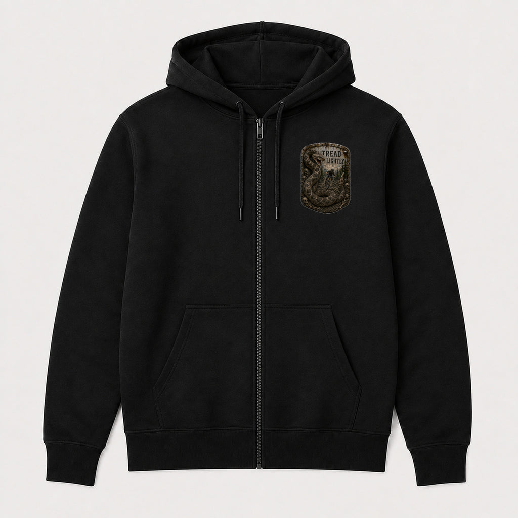 Tread Lightly Trail Relics Zip Hoodie — front chest mockup